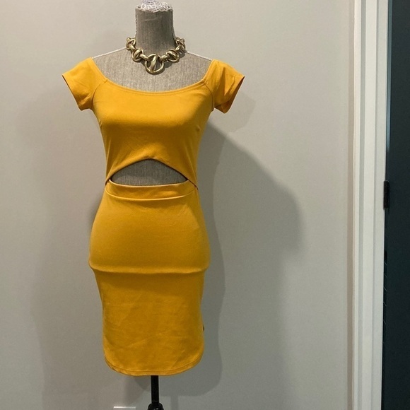Revamped Mustard Yellow Cut-Out Dress Large - Picture 6 of 13